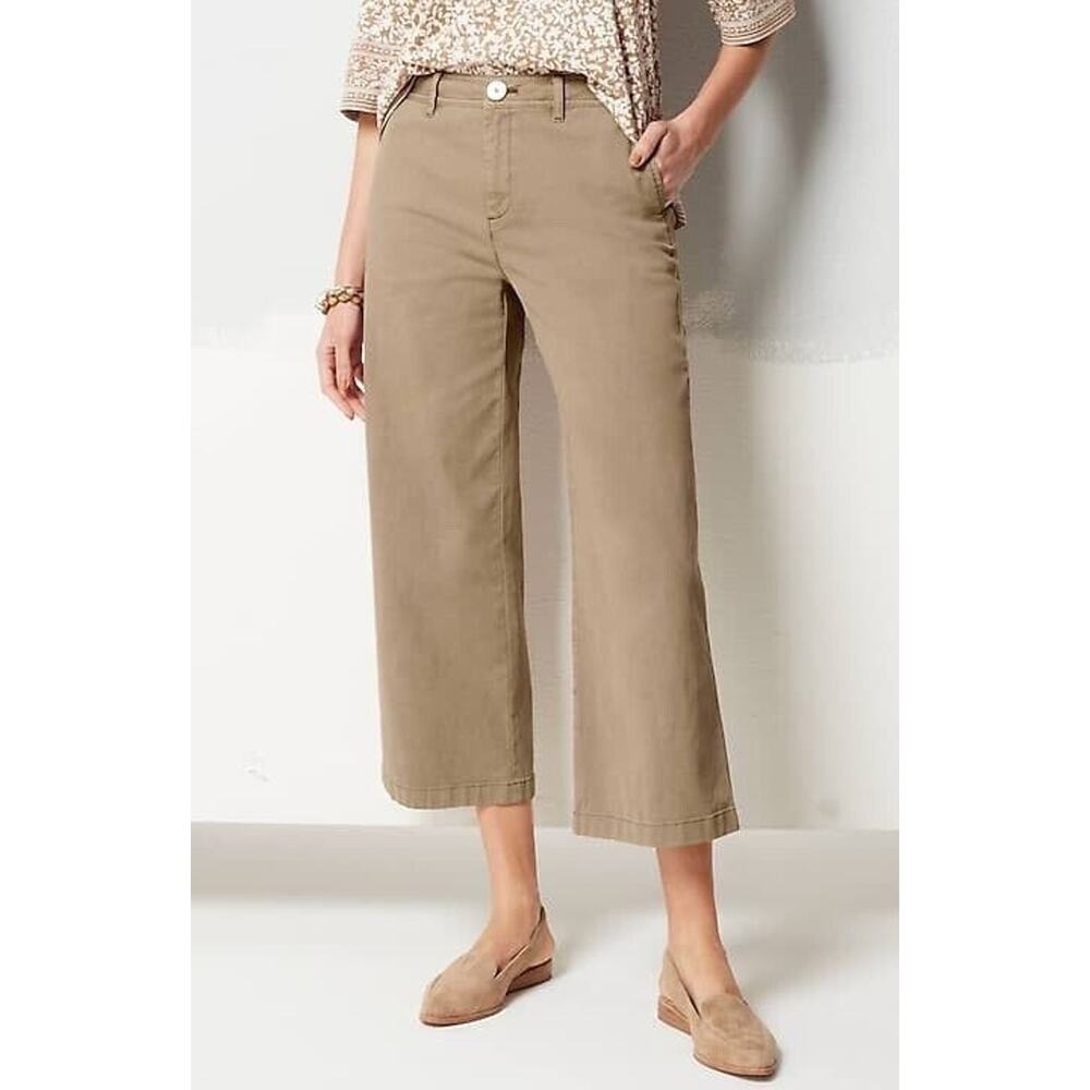 J Jill Size 8 Petite Cotton Canvas Crop Pants Wide Leg Brown Sugar - Picture 2 of 10